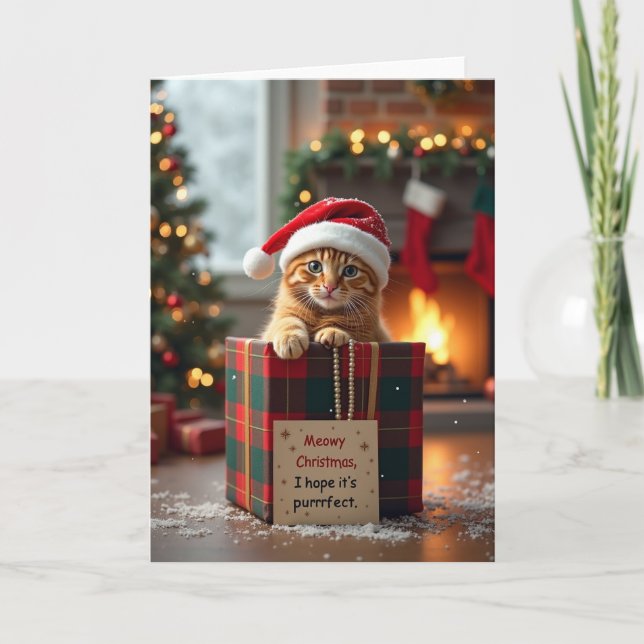 Tarjeta Kitten Meowy Christmas Purrfect (Anverso)