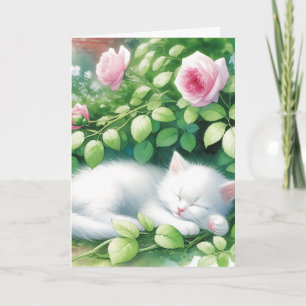 Tarjeta Kitten Napping Bajo El Cumpleaños De Rosebush