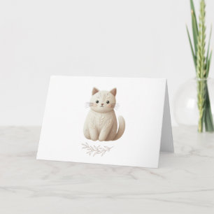 Tarjeta Kitty beige bordado con detalles botánicos de boho