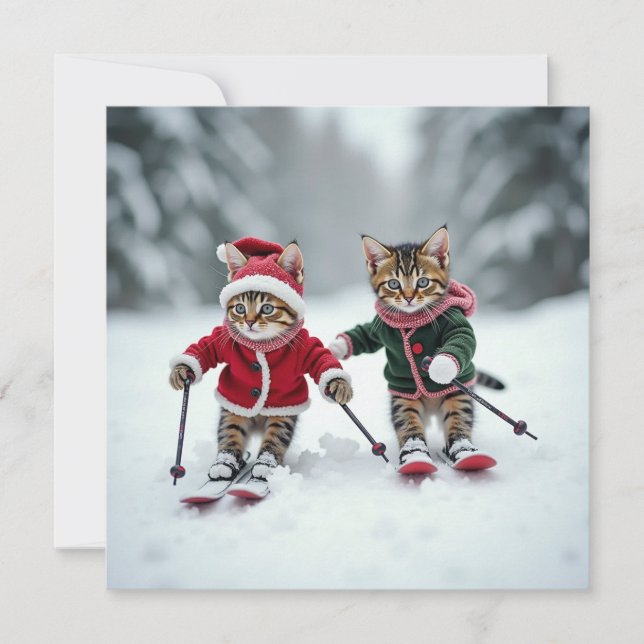 Tarjeta kitty catmas esquí (Anverso)