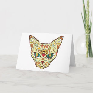 Tarjeta Kitty Face Sugar Skull Día del gato muerto
