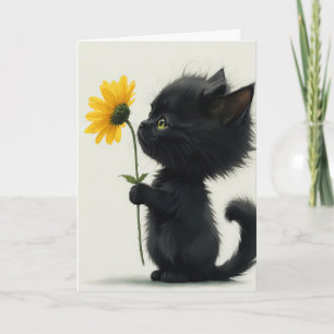 Tarjeta Kitty negro con margarita amarilla