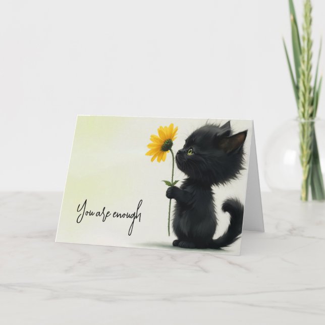 Tarjeta Kitty negro con margarita y cita (Anverso)