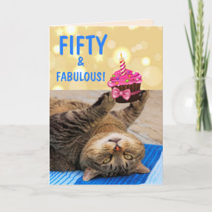 Tarjeta Kitty Y Cupcake Cincuenta Años