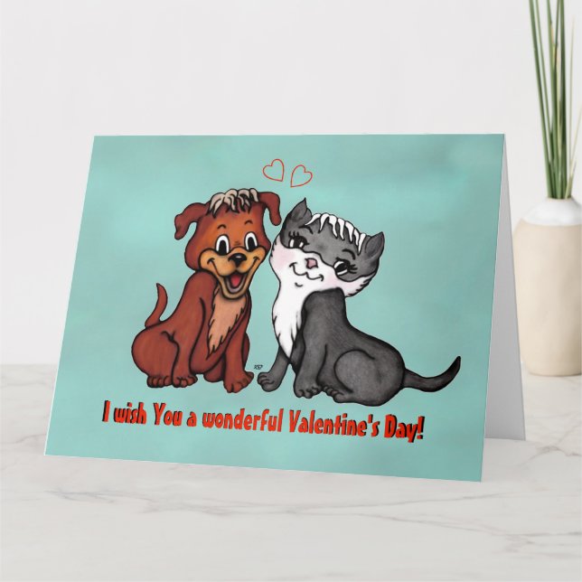 Tarjeta Kitty y Puppy, ¡Feliz Día de San Valentín! (Anverso)