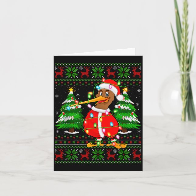 Tarjeta Kiwi Bird Christmas Lights Santa Costume Ugly Xmas (Anverso)