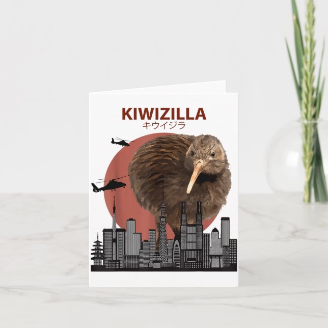 Tarjeta Kiwizilla Funny Kiwi _ New Zealand Bird Lovers Gif (Anverso)