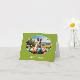 Tarjeta Kleiner Osterhase in Landschaft, oval -  Karte