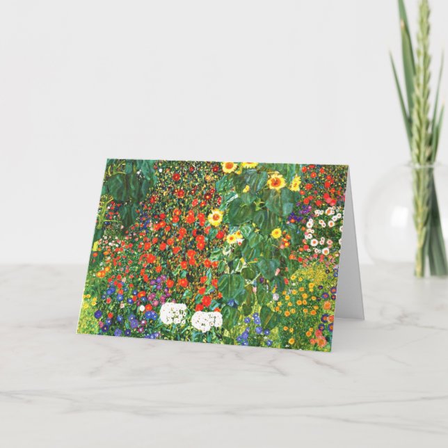 Tarjeta Klimt - Jardín de granja con girasoles, arte fino (Anverso)