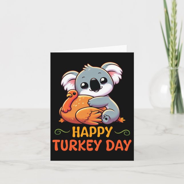 Tarjeta Koala Abrazando a Turquía Feliz Día de Acción de G (Anverso)