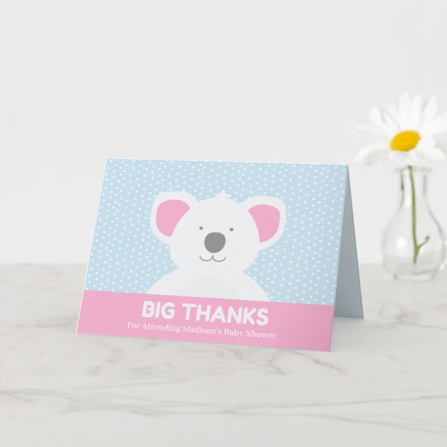 Tarjeta Koala Bear Big Gracias Azul Rosa Gracias (Planta pequeña)