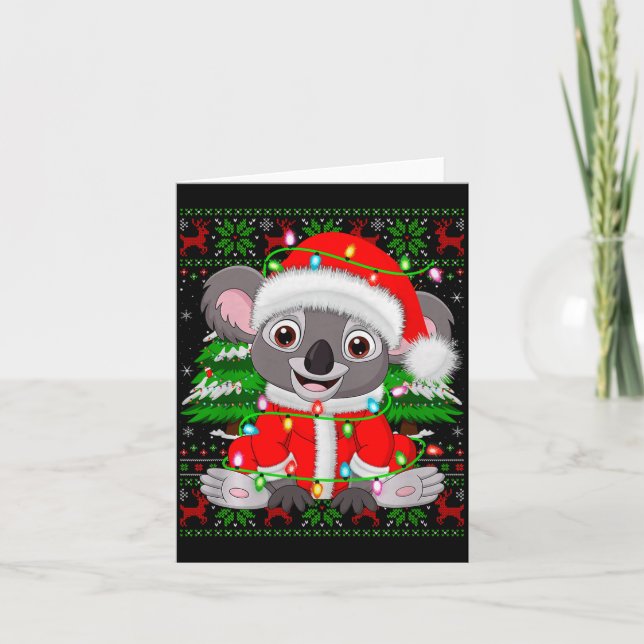 Tarjeta Koala Christmas Lights Santa Costume Ugly Xmas Swe (Anverso)