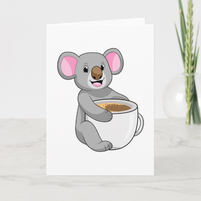 Tarjeta Koala con taza de café (Anverso)