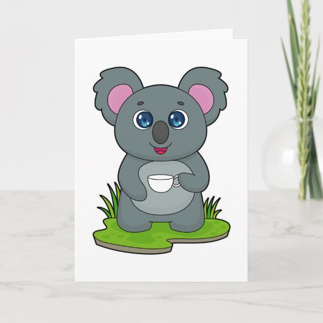 Tarjeta Koala con taza de café (Anverso)