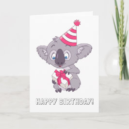 Tarjeta Koala con un regalo de cumpleaños