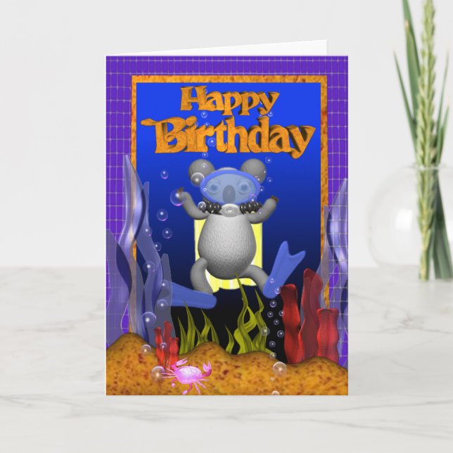 Tarjeta Koala del buceador del feliz cumpleaños por (Anverso)
