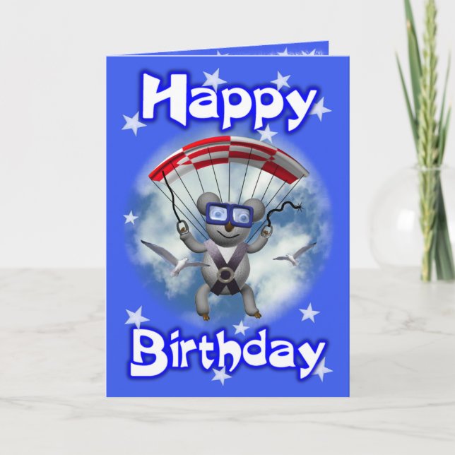 Tarjeta Koala del paracaidismo del feliz cumpleaños (Anverso)