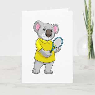 Tarjeta Koala en el tenis con raqueta de tenis
