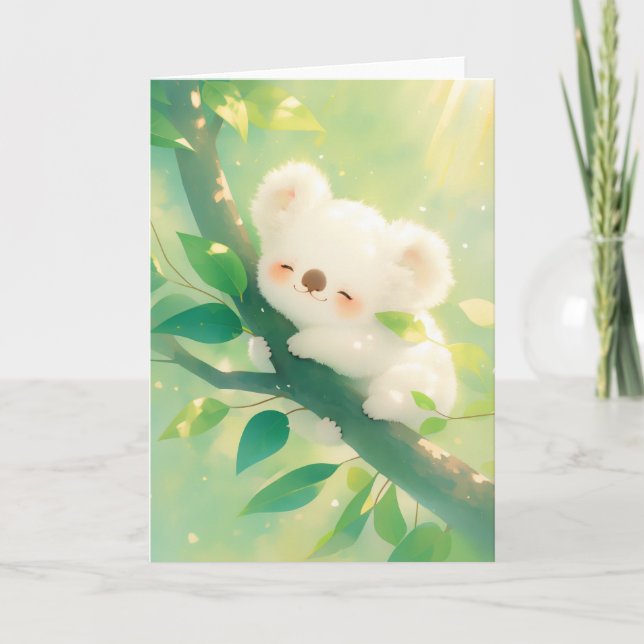 Tarjeta Koala Feliz Abrazando una Rama (Anverso)