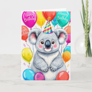 Tarjeta Koala sarcástico de cumpleaños con globos colorido