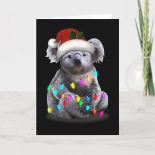 Tarjeta Koala sentado con luces de Navidad temporada de Na