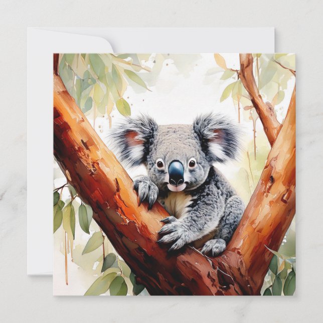 Tarjeta Koala sentado en un árbol de goma (Anverso)