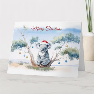 Tarjeta Koala sentado en un árbol de goma Feliz Navidad