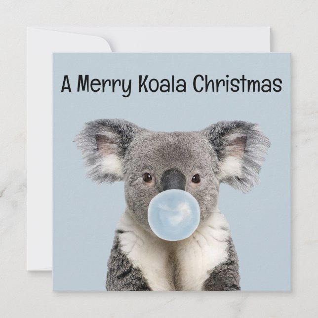 Tarjeta Koala soplando un chicle azul saludo de Navidad (Anverso)