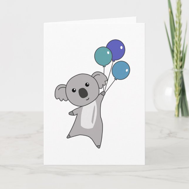 Tarjeta Koala vuela con globos dulces niños animales (Anverso)