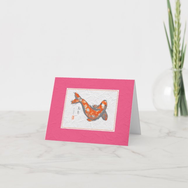 Tarjeta KOI Fish on PINK Note Card (Anverso)