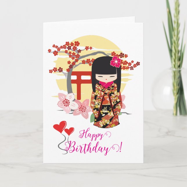 Tarjeta Kokeshi Doll Feliz cumpleaños (Anverso)
