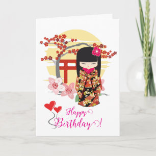 Tarjeta Kokeshi Doll Feliz cumpleaños