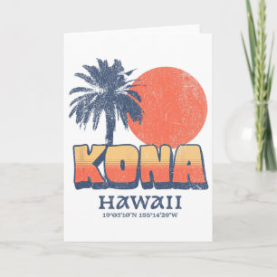 Tarjeta Kona Hawái Atardecer Retro Palma Bonito Hawaiano B