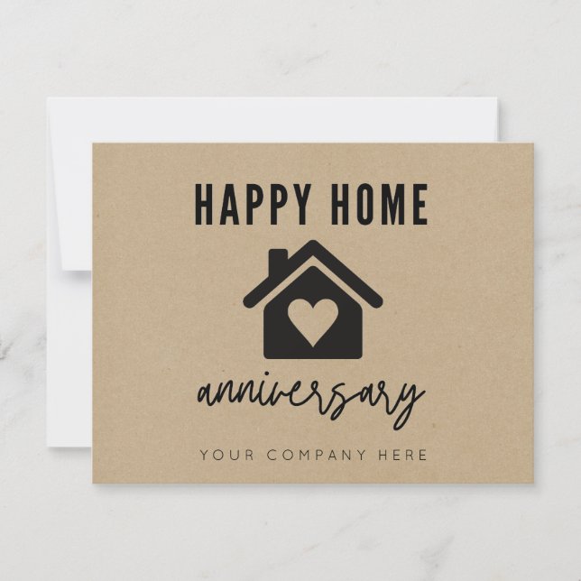 Tarjeta Kraft Script Feliz Aniversario de Casa (Anverso)