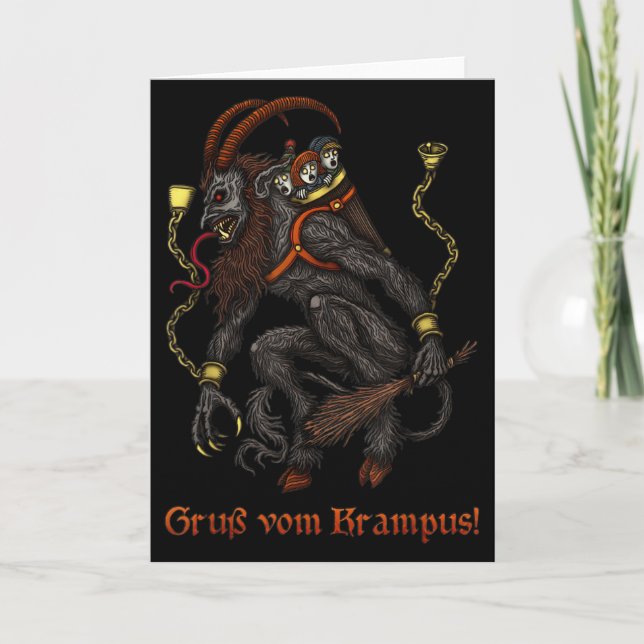 Tarjeta Krampus Dark Christmas Merry Krampus Holiday Horro (Anverso)