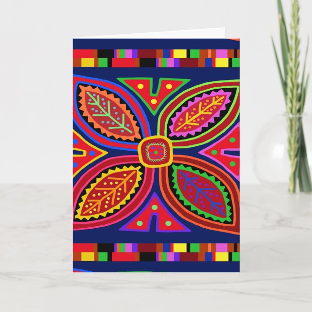 Tarjeta Kuna Indian Mola Flora (Anverso)