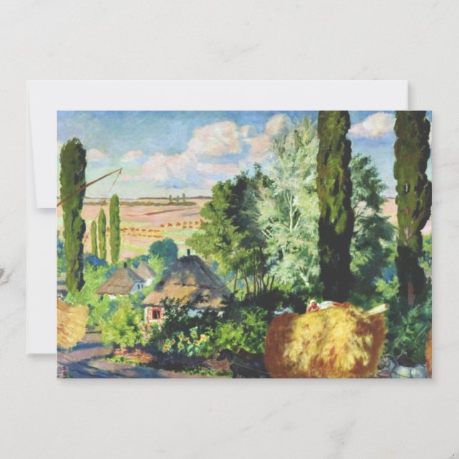 Tarjeta Kustodiev - Paisaje en Ucrania, (Anverso)