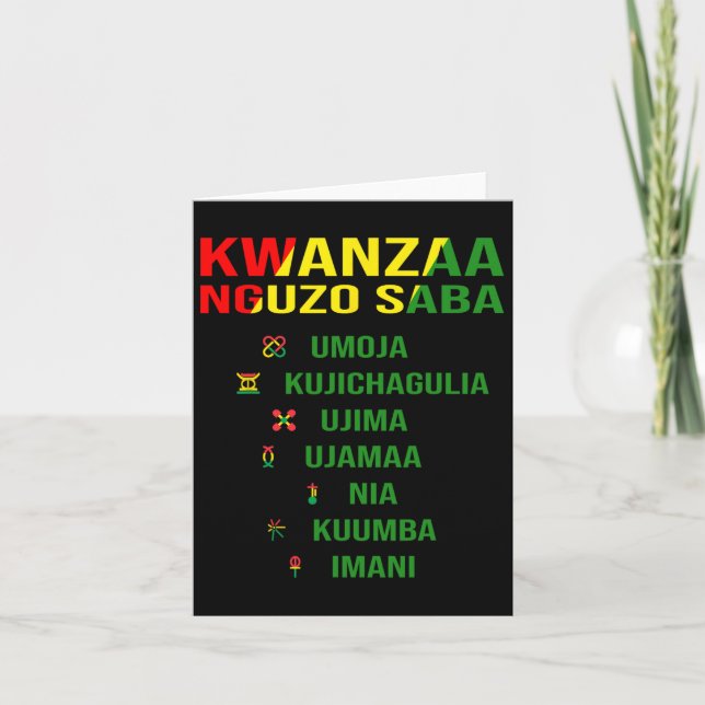Tarjeta Kwanzaa - Swahili para los siete principios (Anverso)
