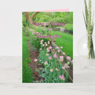 Tarjeta La abuela de los tulipanes rosados Feliz cumpleaño
