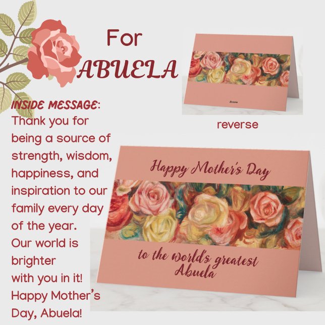 Tarjeta La abuela española en el Día de la Madre (A beautiful floral roses Mother's Day card for your special Spanish Abuela grandma! Customizable.)