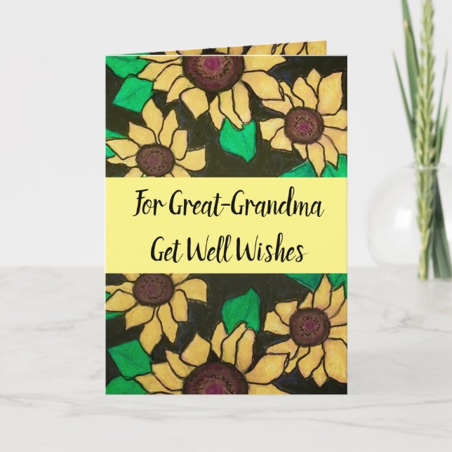 Tarjeta La abuela se pone bien con los girasoles amarillos (Anverso)