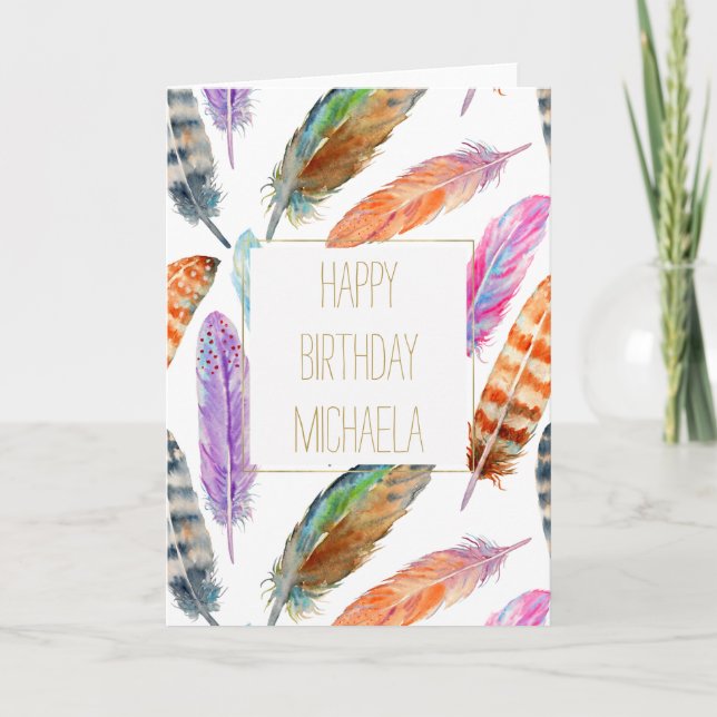 Tarjeta La acuarela empluma cumpleaños (Anverso)