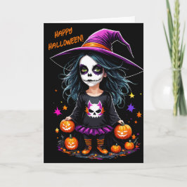 Tarjeta La adorable bruja de Halloween de Kawaii