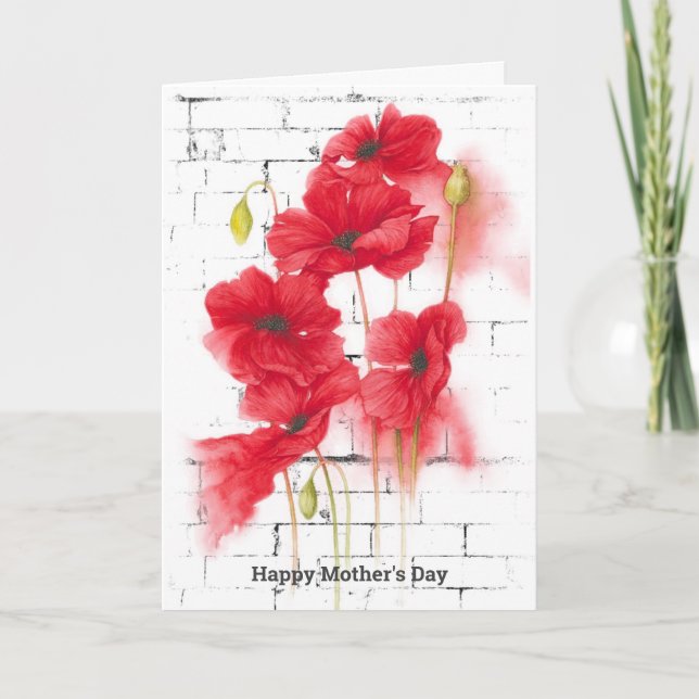 Tarjeta La adormidera roja del Día de la Madre en ladrillo (Anverso)