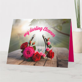 Tarjeta La afortunada herradura personalizada y los Rosas 