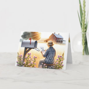 Tarjeta La anciana leyendo una carta de cumpleaños de un a