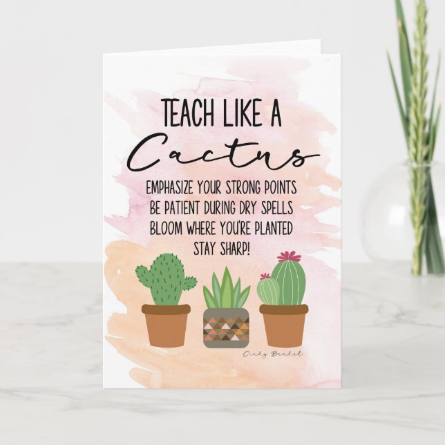 Tarjeta La Apreciación Del Profesor Enseña Como Un Cactus (Anverso)