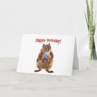 Tarjeta La ardilla del cumpleaños feliz con el presente