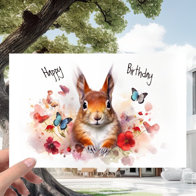 Tarjeta La ardilla roja y la pradera de flores - Cumpleaño (Subido por el creador)