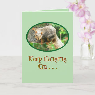 Tarjeta La ardilla se aferra al alimentador de aves, "Sigu